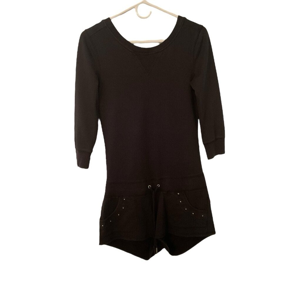 Vintage Juicy Couture Romper Backless Black Short Long Sleeve Scoop Neck Petite